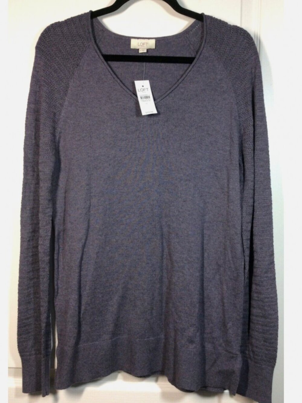 NWT LOFT Outlet V Neck Purple V Neck Pullover Contrast Knit Sweater Size M FX#